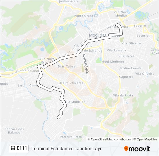 Mapa da linha E111 de ônibus