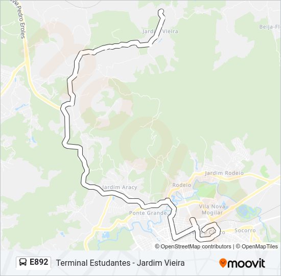 Mapa da linha E892 de ônibus