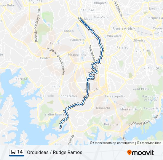 Mapa da linha 14 de ônibus