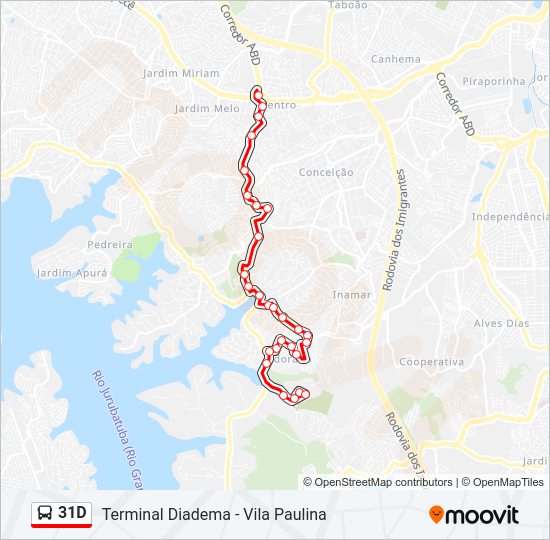 Mapa da linha 31D de ônibus