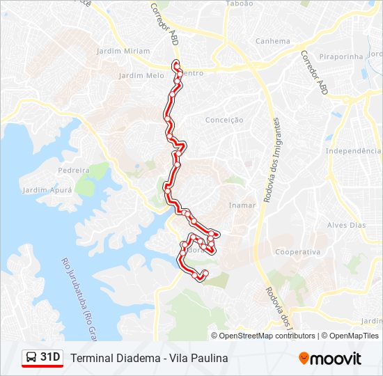 Mapa da linha 31D de ônibus