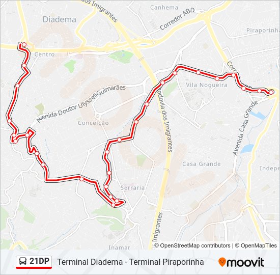 Mapa da linha 21DP de ônibus