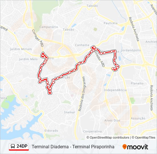 Mapa da linha 24DP de ônibus