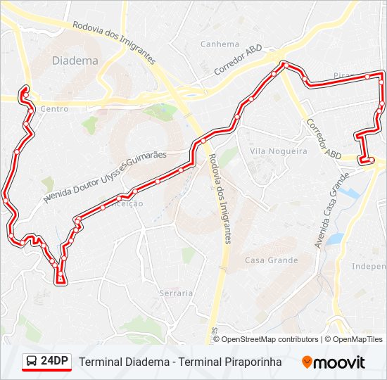 Mapa da linha 24DP de ônibus