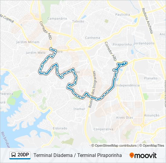 Mapa da linha 20DP de ônibus