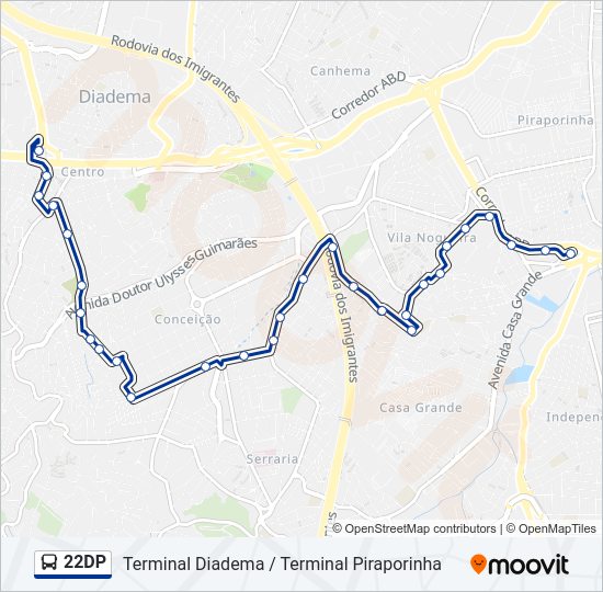 Mapa da linha 22DP de ônibus