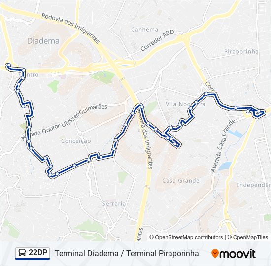 Mapa da linha 22DP de ônibus