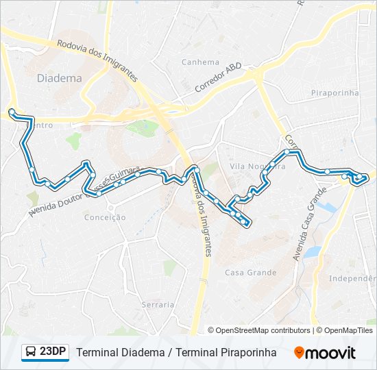 Mapa da linha 23DP de ônibus