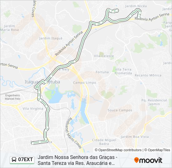 Mapa da linha 07EXT de ônibus