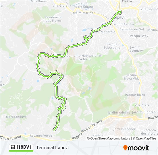 Mapa da linha I18DV1 de ônibus