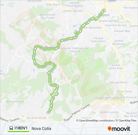 Mapa da linha I18DV1 de ônibus