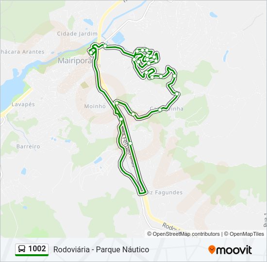 Mapa da linha 1002 de ônibus