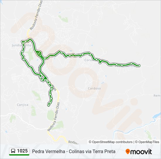 Mapa da linha 1025 de ônibus