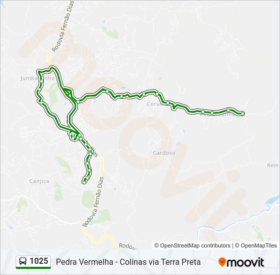 Mapa da linha 1025 de ônibus