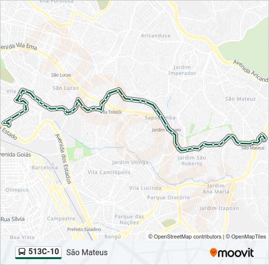 Mapa da linha 513C-10 de ônibus