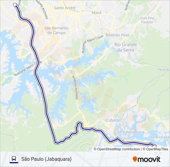 Mapa da linha SÃO PAULO (JABAQUARA) - SANTOS de ônibus