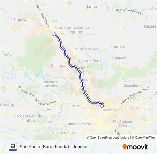 SÃO PAULO (BARRA FUNDA) - JUNDIAÍ Bus Line Map