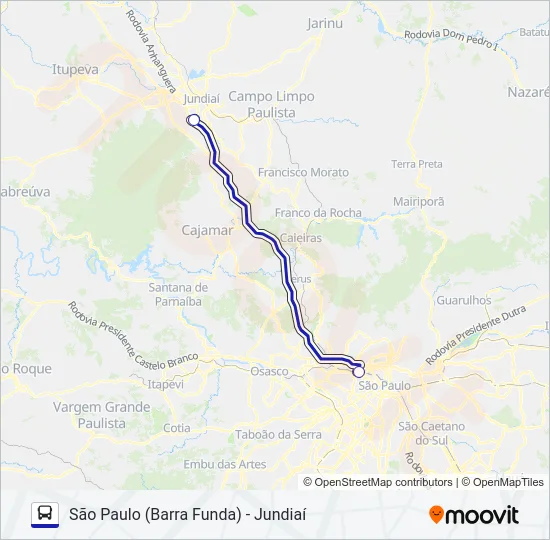 SÃO PAULO (BARRA FUNDA) - JUNDIAÍ Bus Line Map