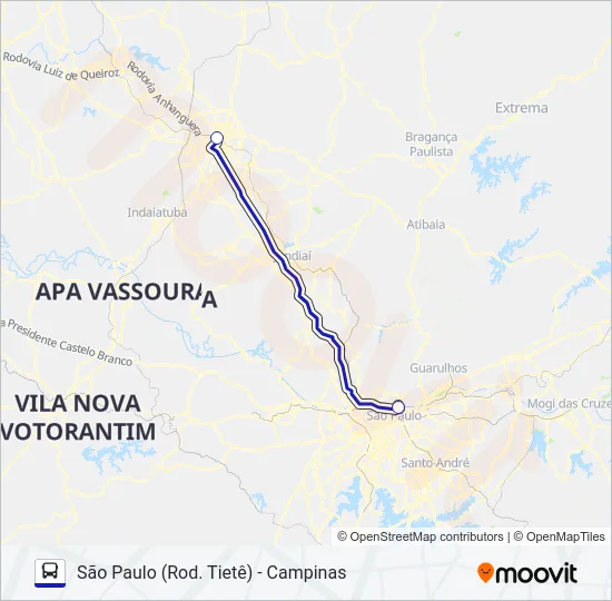 SÃO PAULO (ROD. TIETÊ) - CAMPINAS Bus Line Map