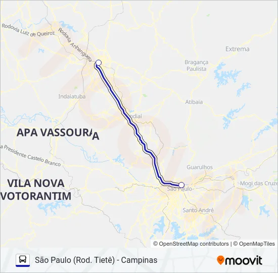 SÃO PAULO (ROD. TIETÊ) - CAMPINAS Bus Line Map