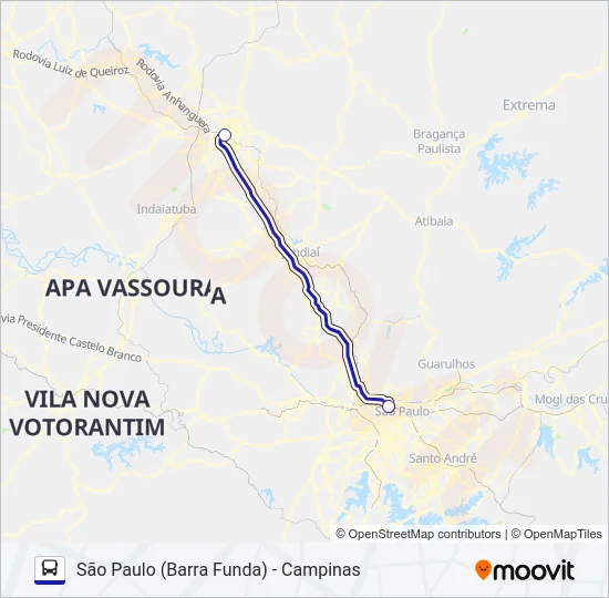 SÃO PAULO (BARRA FUNDA) - CAMPINAS Bus Line Map