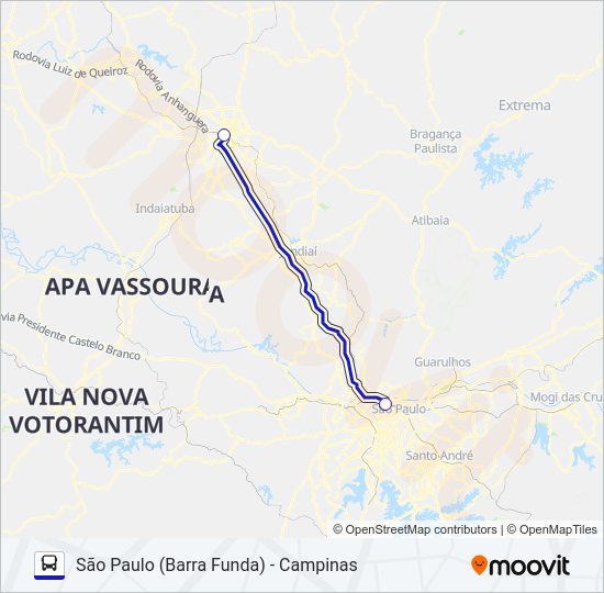 Mapa da linha SÃO PAULO (BARRA FUNDA) - CAMPINAS de ônibus