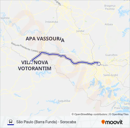 SÃO PAULO (BARRA FUNDA) - SOROCABA Bus Line Map
