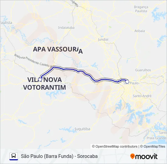 SÃO PAULO (BARRA FUNDA) - SOROCABA Bus Line Map