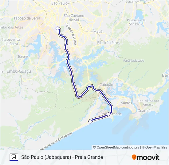 SÃO PAULO (JABAQUARA) - PRAIA GRANDE Bus Line Map