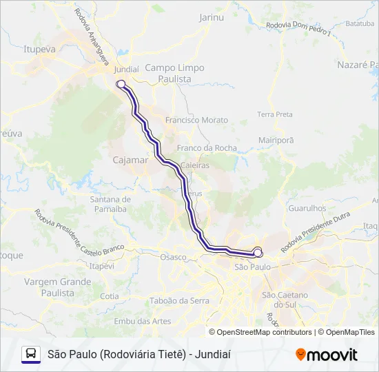 SÃO PAULO (RODOVIÁRIA TIETÊ) - JUNDIAÍ Bus Line Map