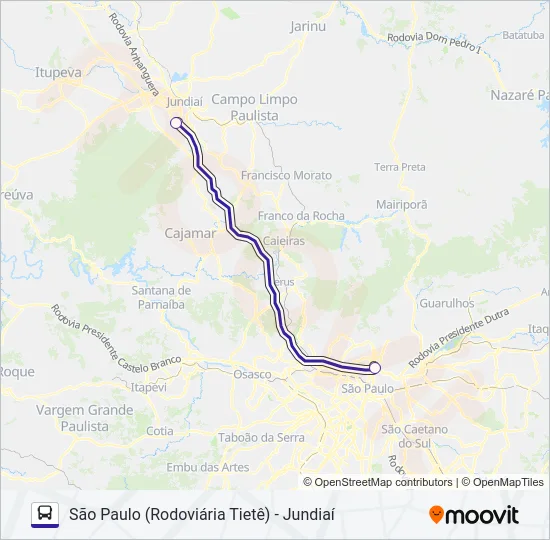 SÃO PAULO (RODOVIÁRIA TIETÊ) - JUNDIAÍ Bus Line Map