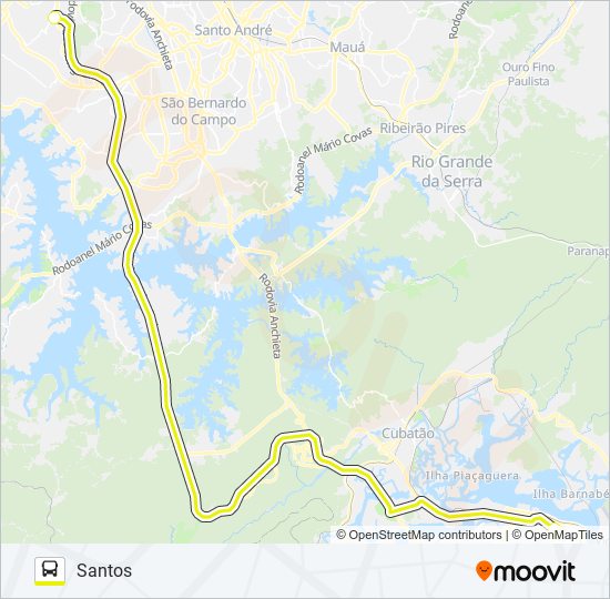 Mapa da linha SÃO PAULO (JABAQUARA) - SANTOS de ônibus