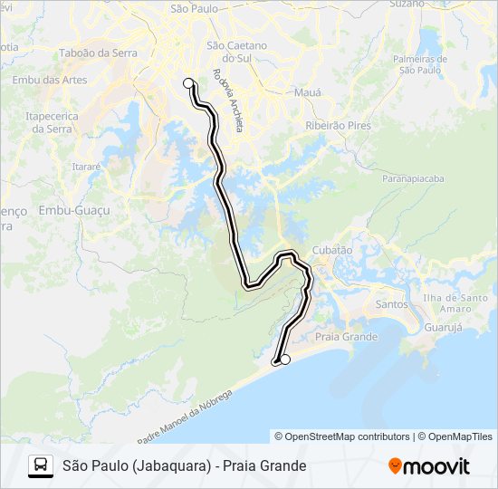Mapa da linha SÃO PAULO (JABAQUARA) - PRAIA GRANDE de ônibus