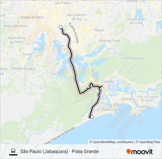 SÃO PAULO (JABAQUARA) - PRAIA GRANDE Bus Line Map
