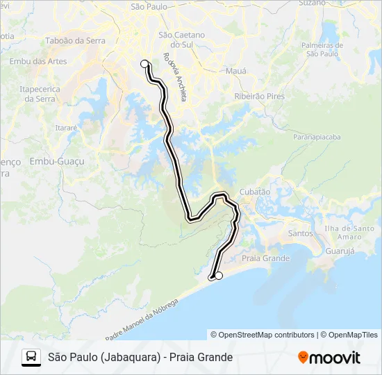 SÃO PAULO (JABAQUARA) - PRAIA GRANDE Bus Line Map