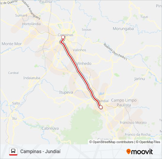 Mapa da linha CAMPINAS - JUNDIAÍ de ônibus