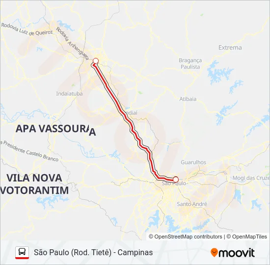 SÃO PAULO (ROD. TIETÊ) - CAMPINAS Bus Line Map