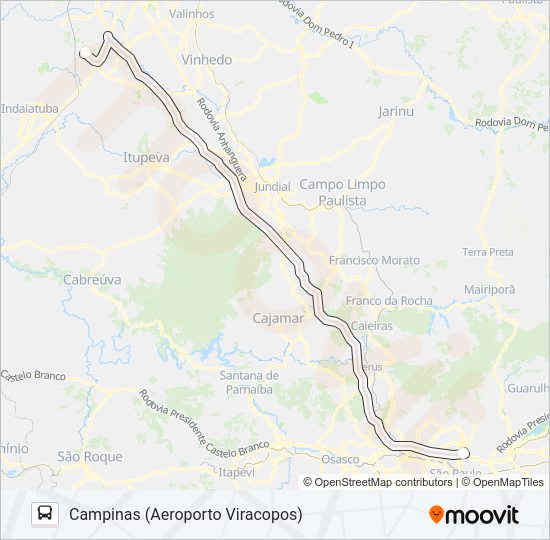 Mapa da linha SÃO PAULO (TIETÊ) - CAMPINAS (AEROPORTO VIRACOPOS) de ônibus