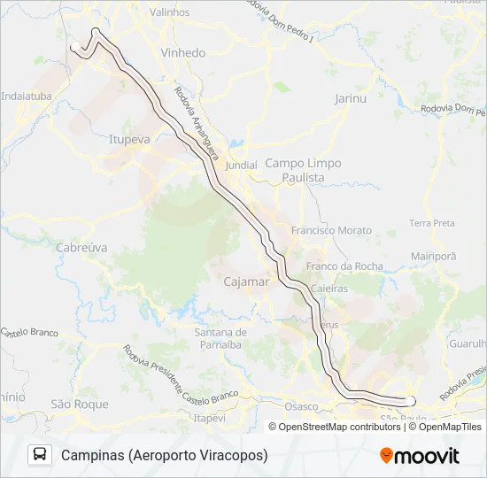 SÃO PAULO (TIETÊ) - CAMPINAS (AEROPORTO VIRACOPOS) Bus Line Map
