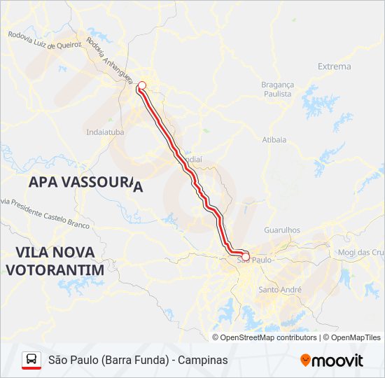 Mapa da linha SÃO PAULO (BARRA FUNDA) - CAMPINAS de ônibus