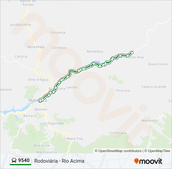 Mapa da linha 9540 de ônibus