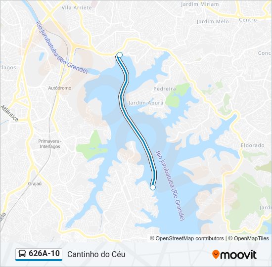 Mapa da linha 626A-10 de ônibus