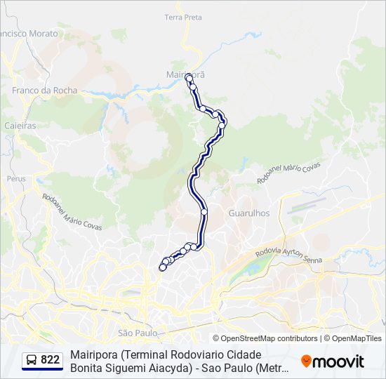 Mapa da linha 822 de ônibus