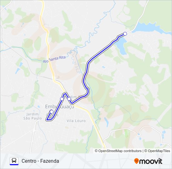 Mapa da linha CENTRO - FAZENDA de ônibus