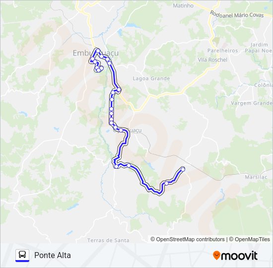 Mapa da linha PONTE ALTA - HOSPITAL de ônibus