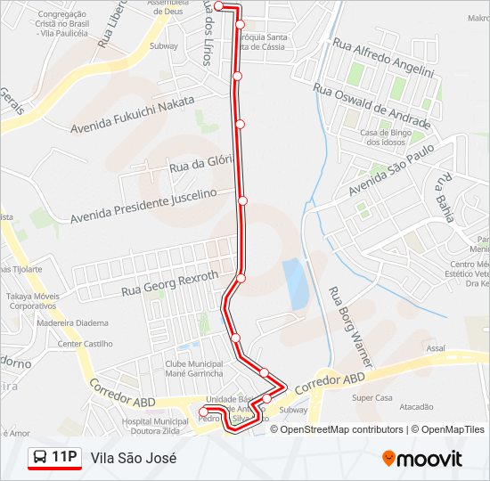 Mapa da linha 11P de ônibus