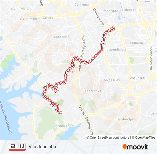 Mapa da linha 11J de ônibus