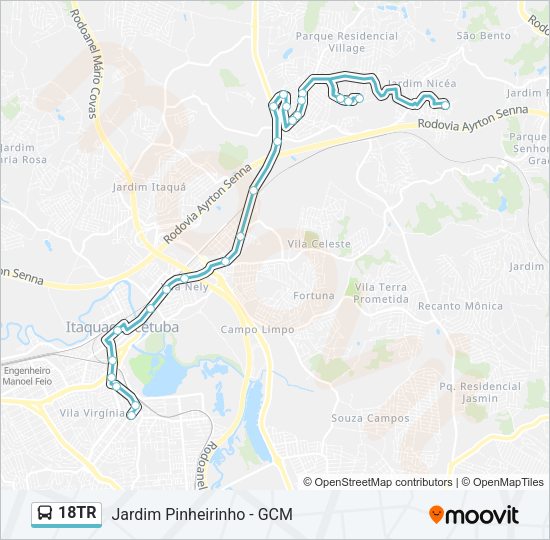 Mapa da linha 18TR de ônibus