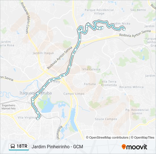 Mapa da linha 18TR de ônibus