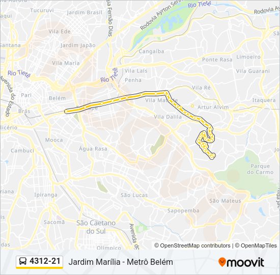 Mapa da linha 4312-21 de ônibus